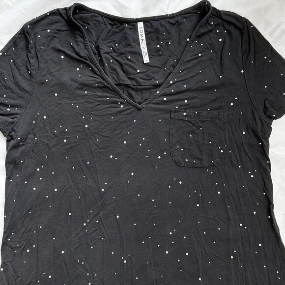 Soma Cool Nights Starry Sky Sleep Shirt Short Sleeve PJs Black Gold Polka Dots M - Picture 3 of 12
